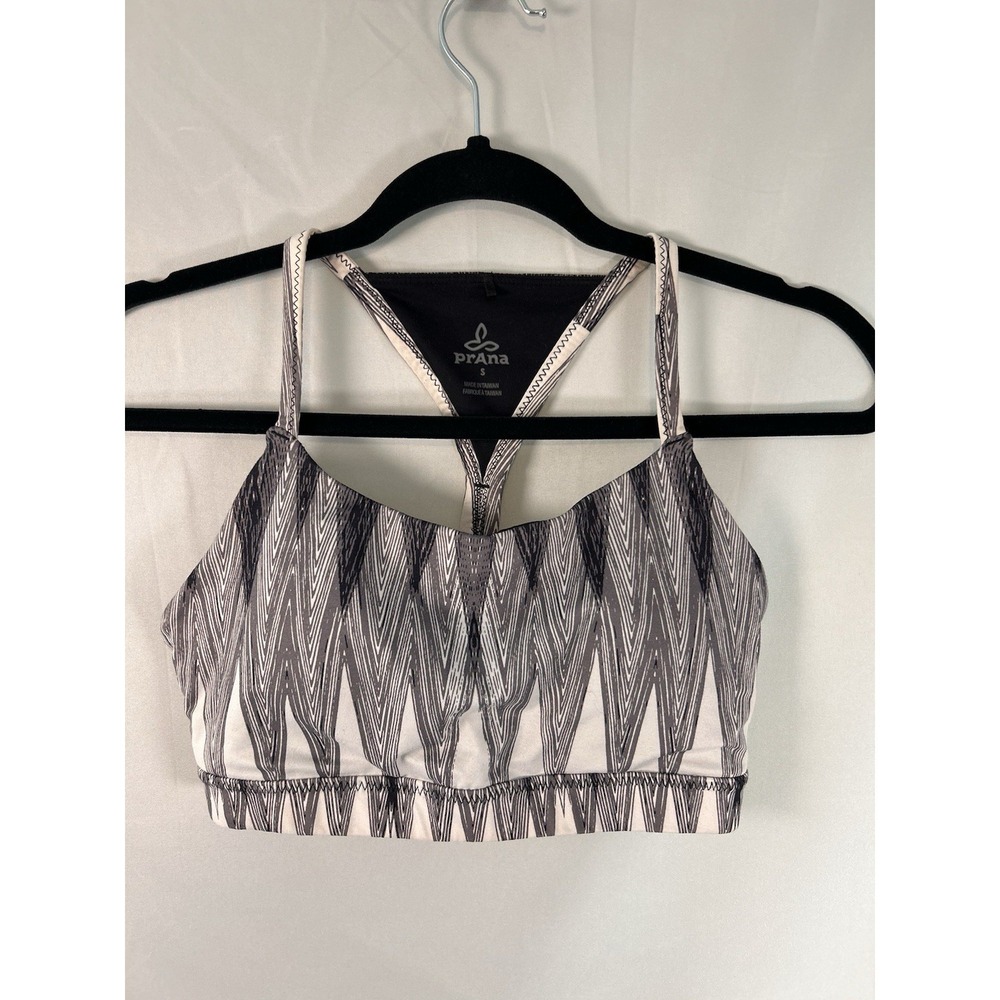Prana Small Arctic Air sports bra geometric pattern racerback design padded yoga